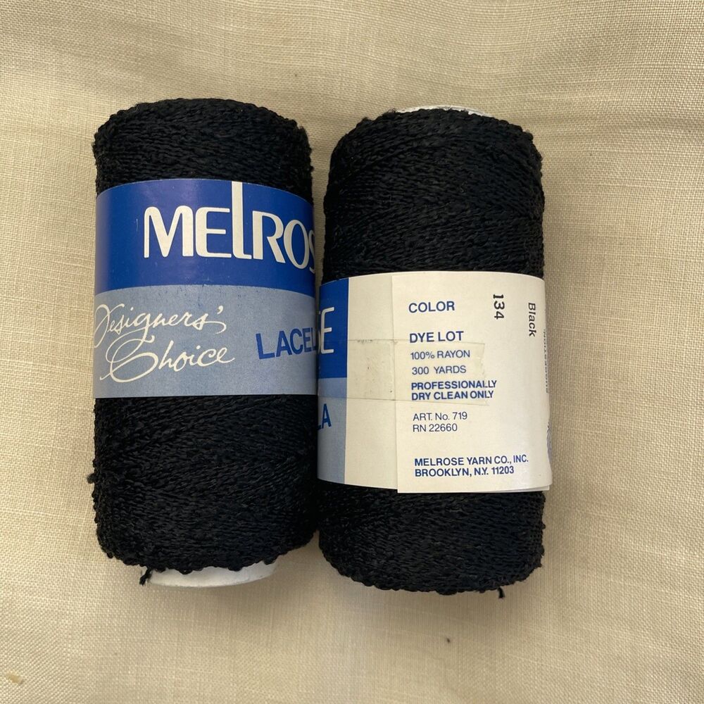 2 Melrose Designers Choice Lacella Yarn Rayon Black 300 Yards Vintage